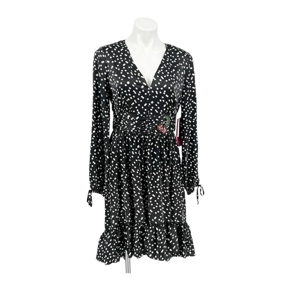 Betsey Johnson Polka Dot Beaded Hi-low Ruffle Midi Length Wrap dress sz 8 new - Picture 1 of 11
